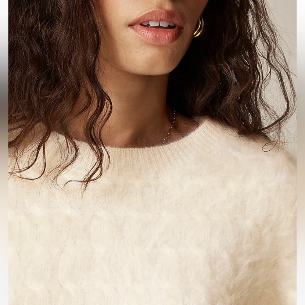 J. Crew Ivory Brushed Cashmere Cable Knit Crewneck Sweater NWT Medium - Picture 2 of 7